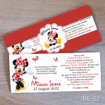 Invitatii botez Minnie Mouse - cu eticheta si plic Rosu - IBE-02