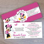 Invitatii botez Minnie Mouse - cu eticheta si plic Fucsia - IBE-03