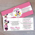 Invitatii botez Minnie Mouse - cu eticheta si plic Roz - IBE-04