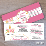 Invitatii botez Unicorn - cu eticheta si plic Roz - IBE-12