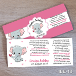 Invitatii botez Elefant - Cu Eticheta si plic Roz - IBE-18