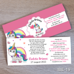 Invitatii botez Unicorn - Cu Eticheta si plic Roz - IBE-19
