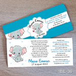 Invitatii botez Elefant - Cu Eticheta si plic Albastru - IBE-36