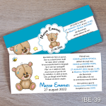 Invitatii botez Ursulet - Cu Eticheta si plic Albastru - IBE-39