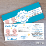 Invitatii botez gemeni - Cu Eticheta si Plic Albastru - IBE-88