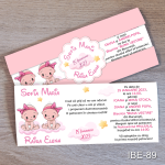 Invitatii botez gemeni - Cu Eticheta si Plic Roz Pastel - IBE-89