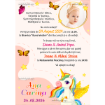 Invitatie digitala botez cu poza - fetite - Unicorn - IBF-70