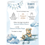 Invitatie digitala botez baieti - Ursulet in avion - IB-96