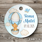 Etichete marturii botez rotunde - Ursulet in balon cu aer cald - ERB-119