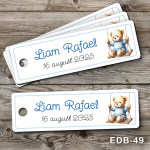 Etichete personalizate botez dreptunghiulare - Ursulet in leagan - EDB-49