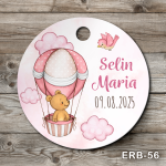 Etichete marturii botez rotunde - Ursulet in balon cu aer cald - ERB-56